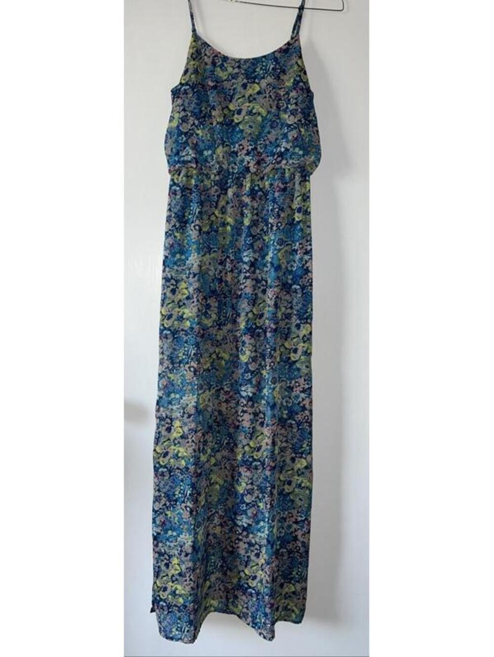 Fire Los Angeles Floral Chiffon Maxi Dress (M) Spaghetti Strap Summer Sundress